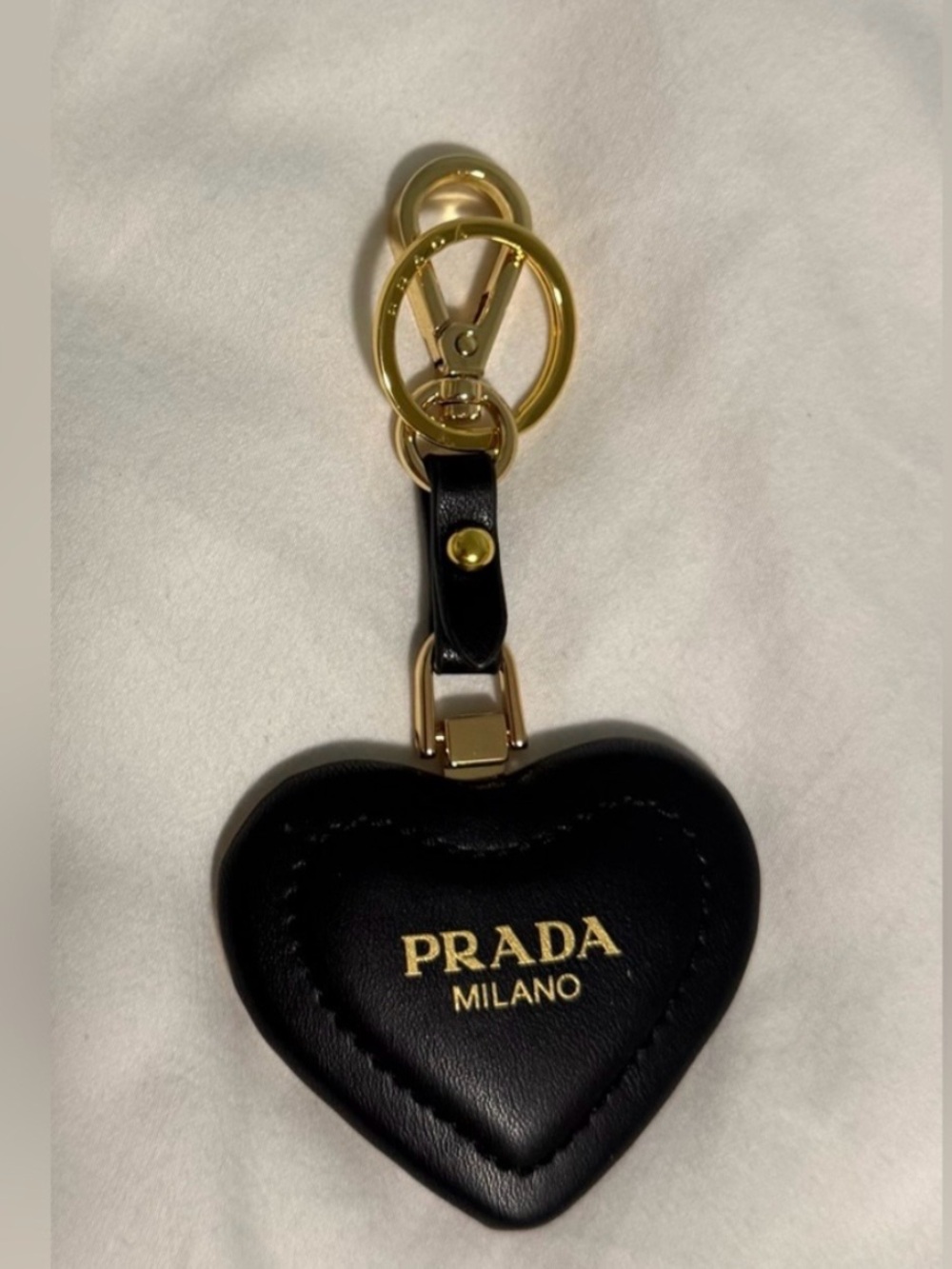 Bag-charm/Keychain Luxury with black puffy heart Monogramed and stamped!